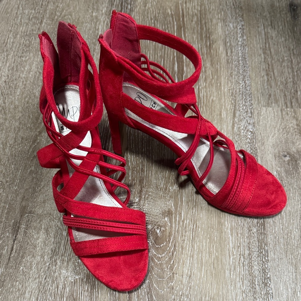 🔥🔥🔥Elegant Red Strappy Women's Heels